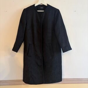 Tahari by Elie Tahari Black Jacquard Textured Open Front Collarless Coat Size 12